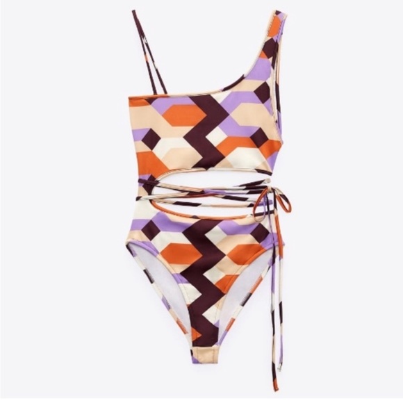 Zara Tops - ✨3/$18✨ Zara Purple and Orange Asymmetrical Bodysuit Swim Suit